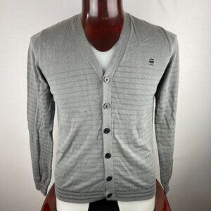 G-Star Raw Correct Mens Gray Striped Button Down Cardigan Sweater L *